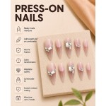 Nude‑Pink Gradient Long Stiletto Almond Press‑On Nails, Luxury Large Square Rhinestone Gorgeous Elegant False Nails